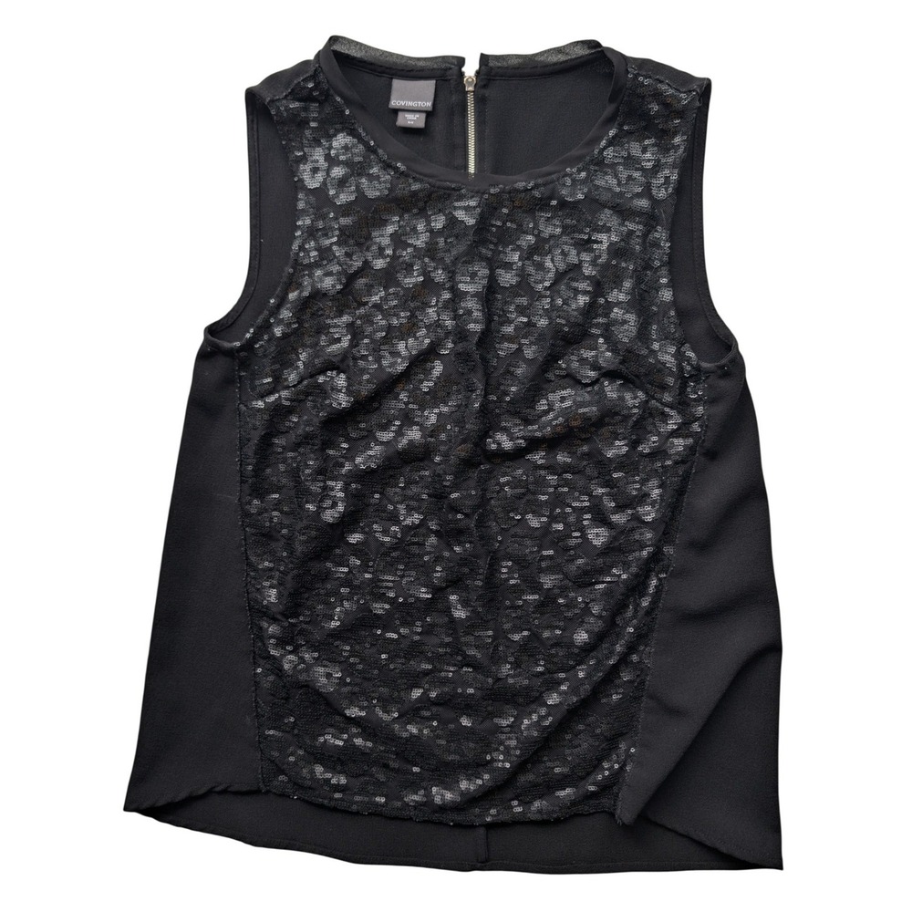 Covington Black Sequin Sleeveless Blouse Top Back Zip Womens Small